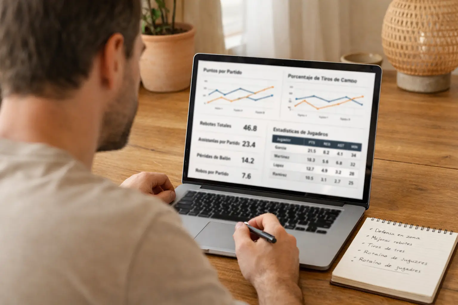 Persona analizando estadísticas de baloncesto para apuestas