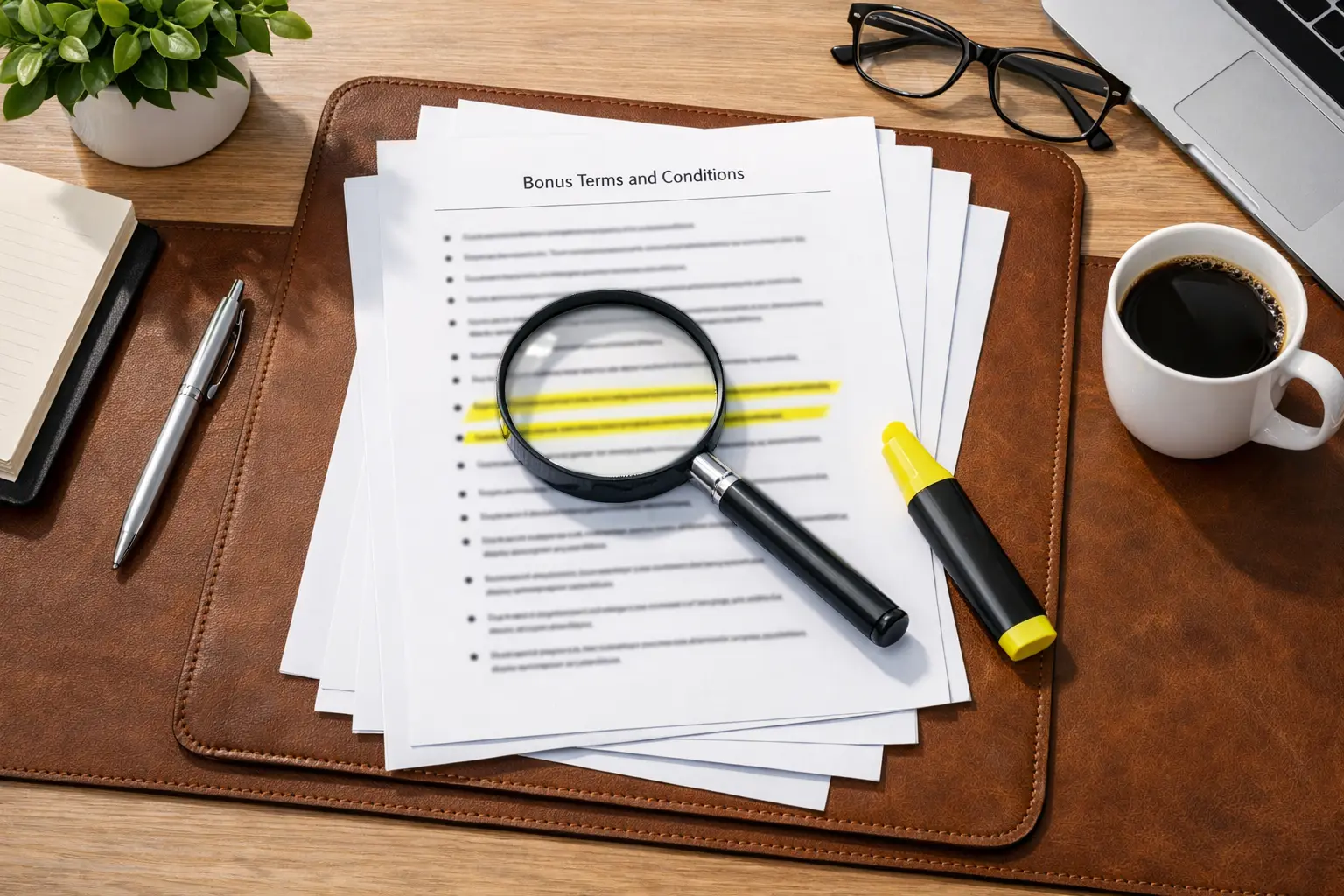 Documentos con términos y condiciones de bonos de apuestas