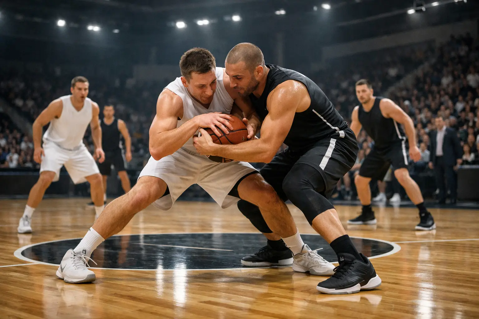 Jugadores de Euroliga disputando balón durante partido
